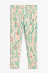 (Ages 10-12)Girl Cotton Jersey Printed Tights – Pastel Cactus Design
